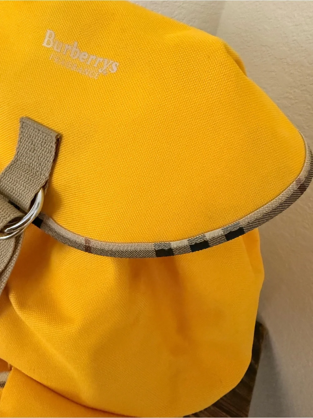 Burberrys Vintage Fragrances Canvas Backpack – Bright Yellow Nova Check Trim